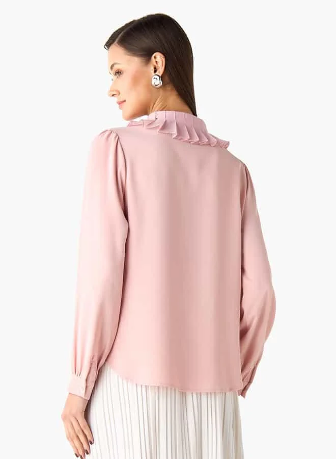 2Xtremz 2Xtremz Pintuck Embellished Ruffle Collar Shirt with Long Sleeves