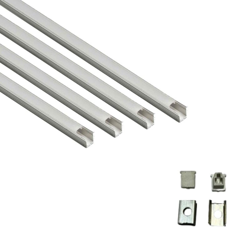 ABAJ قنوات إضاءة LED مستطيلة من الألمنيوم بسطح 1 متر مع غطاء م diffused وأغطية نهائية ومشابك تثبيت لمصابيح LED 07x09 مم عبوة من 4 - Image 1