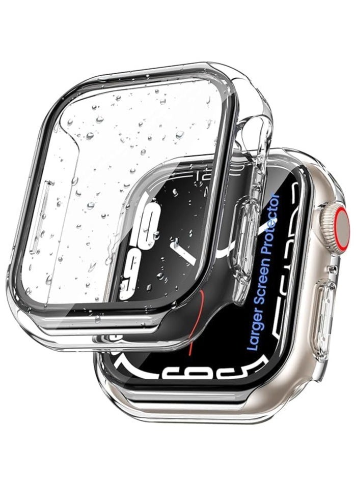 Generic ELMO3EZZ for Apple Watch Series 7 45mm Screen Protector Case, Curved Surface Tempered Glass Screen Face Cover Full Protective Bumper Guard Compatible for iWatch Accessories 45mm Clear 