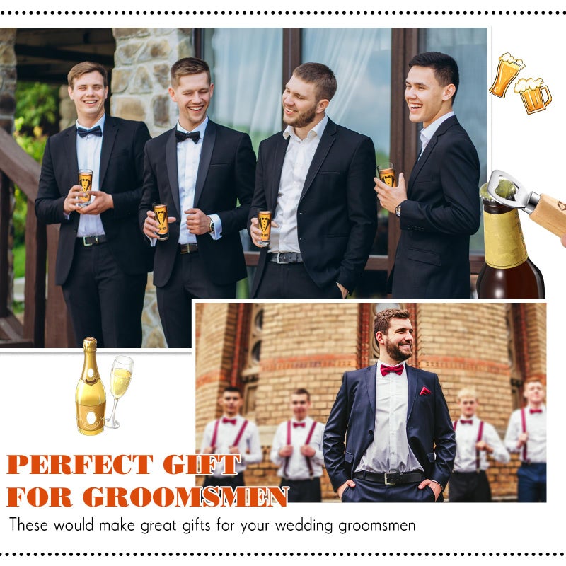 Yaomiao 30 Pcs Groomsmen Gift for Wedding, Including 6 Pcs 8 oz Groomsmen Flask 6 Wooden Bottle Opener 6 Party Favors Shot Glasses 6 Boxes Empty 6 Proposal Cards Best Man Gift - Image 4
