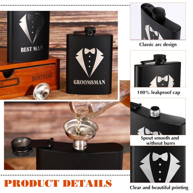 Yaomiao 30 Pcs Groomsmen Gift for Wedding, Including 6 Pcs 8 oz Groomsmen Flask 6 Wooden Bottle Opener 6 Party Favors Shot Glasses 6 Boxes Empty 6 Proposal Cards Best Man Gift - Image 3