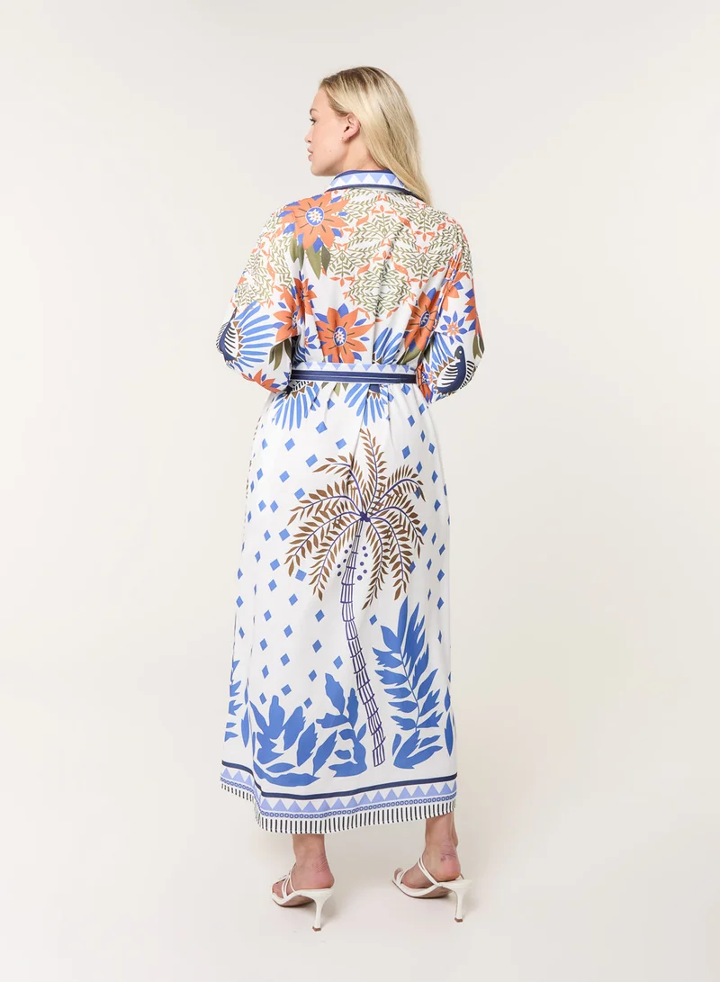 Blue Vanilla Tropical Print Dress