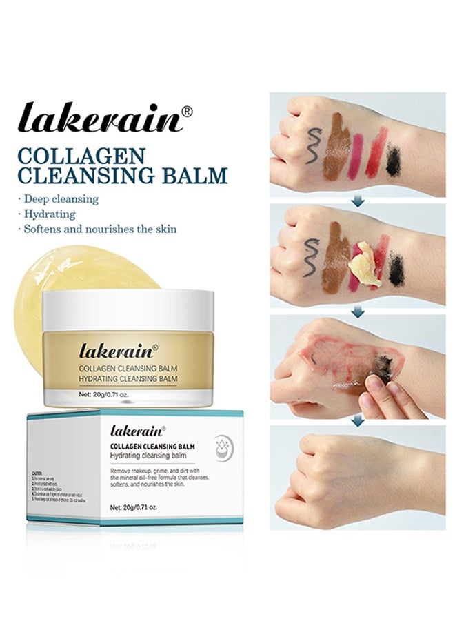 lakerain Collagen Cleansing Balm - Remove Makeup Grime and Dirt Cleansing Balm that Cleanses Softens and Nourishes Skin Face Cleanser and Makeup Remover Hydrating Cleansing Balm Face Cream 20g  - Image 1