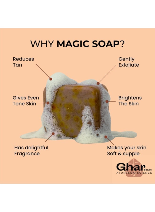 GHAR SOAPS Magic Soap Sandal Wood And Saffron Bath Soap For Glowing Brightening And Refreshing Skin Natural & Paraben Free| Deeply clean pores and remove dirt and grime (Pack of 1 (100 gm)) - Image 3