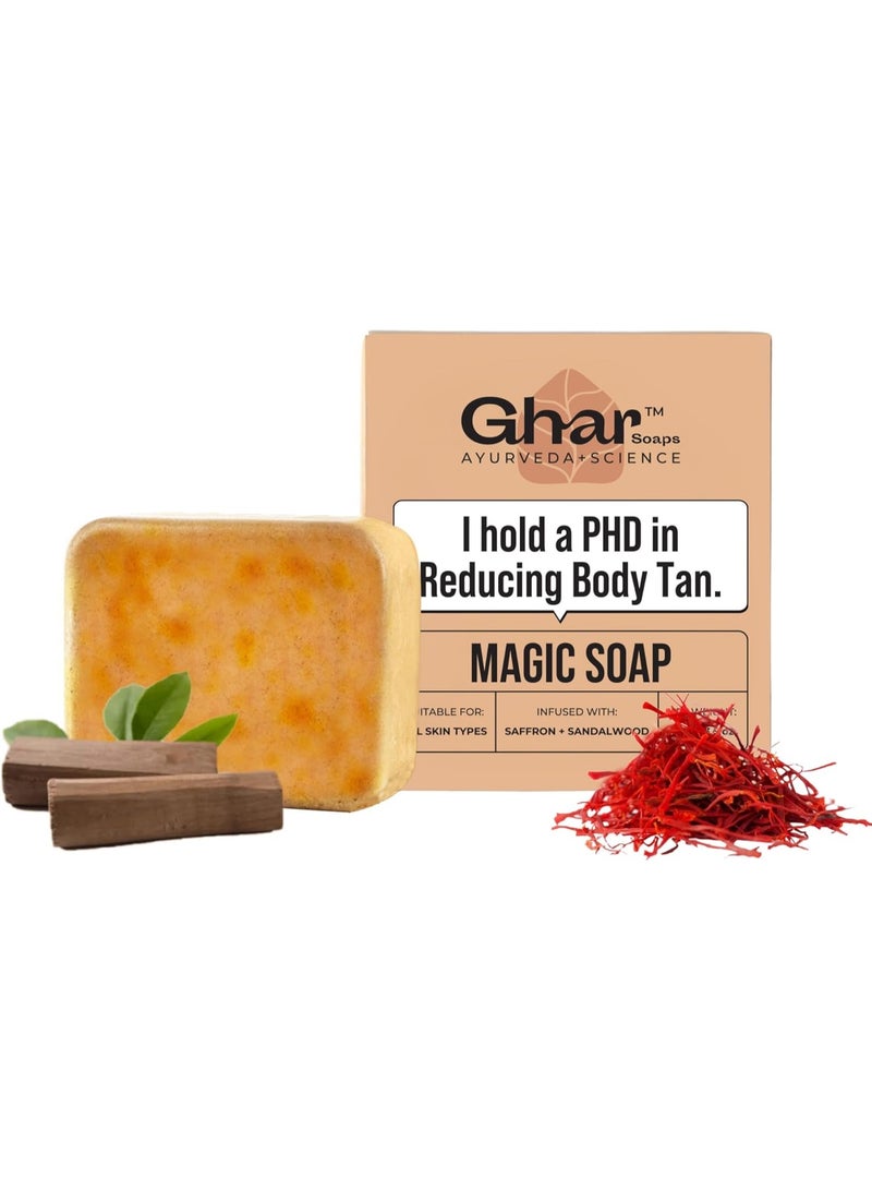 GHAR SOAPS Magic Soap Sandal Wood And Saffron Bath Soap For Glowing Brightening And Refreshing Skin Natural & Paraben Free| Deeply clean pores and remove dirt and grime (Pack of 1 (100 gm)) - Image 1
