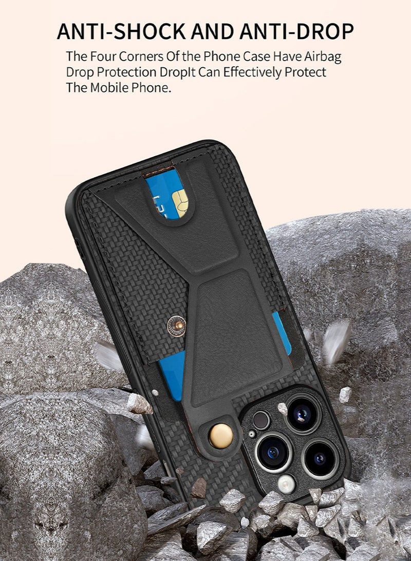 iPhone 15 Pro Wallet Case Cover with Phone Holder and Hand Strap, Anti-scratch Shockproof Protective Leather Kickstand Card Slots Back Case Accessories Protection Protector for iPhone 15 Pro  - Image 3