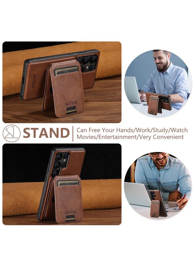 Suteni Case For Samsung Galaxy S25 Ultra 5G M5 Magnetic Card Bag MagSafe Leather Phone Case - Image 4