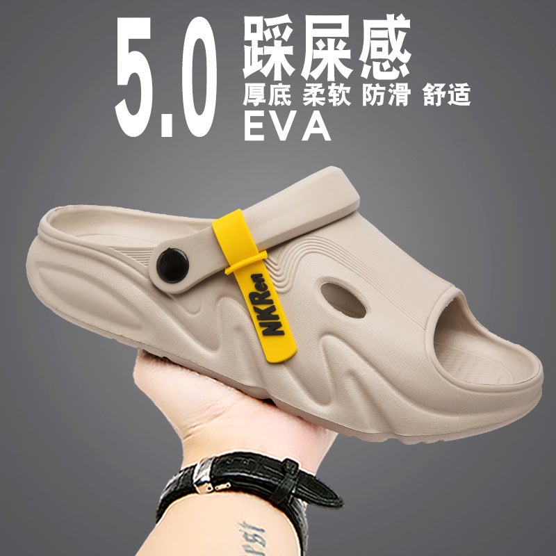 Trendy Brand Slippers For Men, Summer Outer Wear, Non-Slip Thick Soles, Dual-Purpose Sports Sandals, Driving Beach Shoes - Image 3