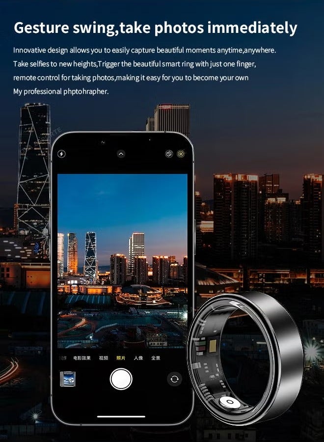 خاتم ذكي مريح لتتبع الصحة، خاتم ذكي للرجال، خواتم صحية للنساء والرجال، بطاريات طويلة الأمد، خاتم نوم، جهاز تتبع لياقة بدنية مقاوم للماء (رمادي غامق، 20.6 مم) - Image 3