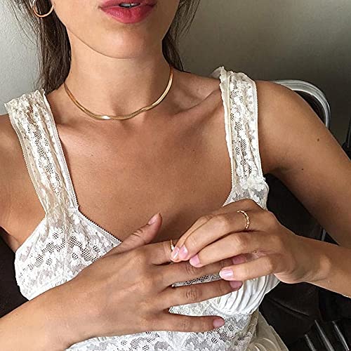 Tewiky Herringbone Necklace for Women Dainty 14k Gold Snake Chain Necklace Layered Gold Herringbone Double Flat Snake Chain Choker Necklace Thin Chunky Chain Necklace Gift for Her - Image 3