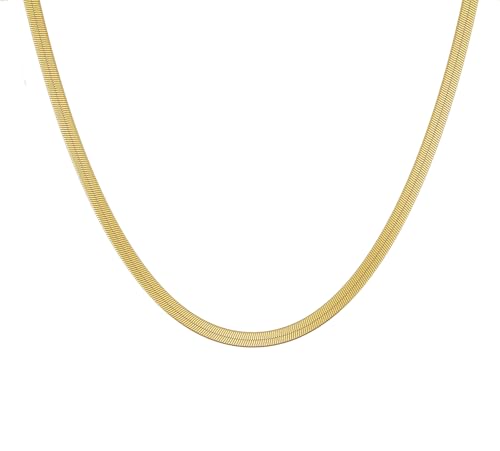 Tewiky Herringbone Necklace for Women Dainty 14k Gold Snake Chain Necklace Layered Gold Herringbone Double Flat Snake Chain Choker Necklace Thin Chunky Chain Necklace Gift for Her - Image 1