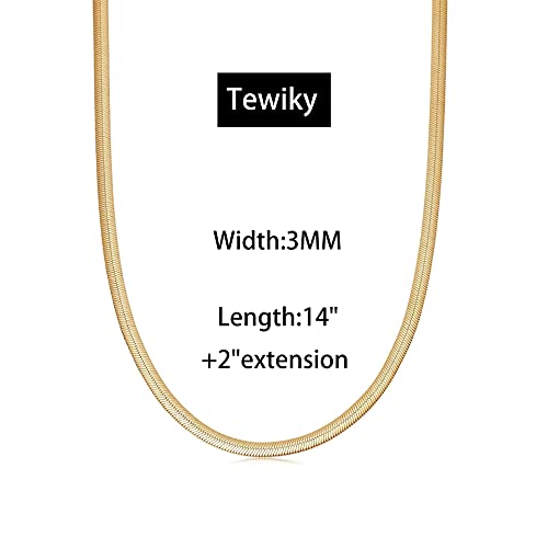 Tewiky Herringbone Necklace for Women Dainty 14k Gold Snake Chain Necklace Layered Gold Herringbone Double Flat Snake Chain Choker Necklace Thin Chunky Chain Necklace Gift for Her - Image 5