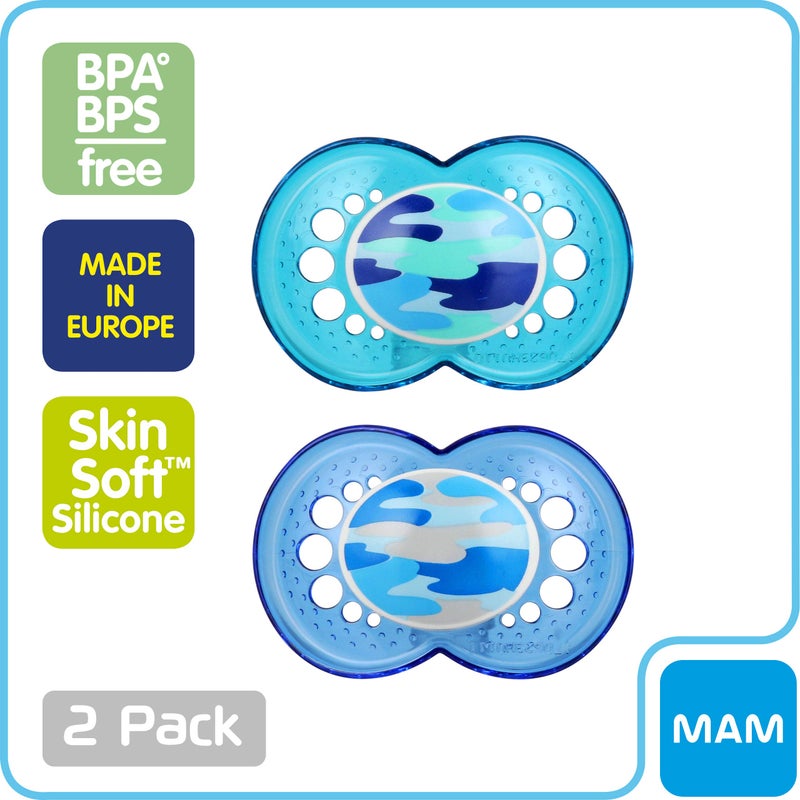 MAM Original Baby Pacifier, Nipple Shape Helps Promote Healthy Oral Development, Sterilizer Case, 2 Pack, 16+ Months, Camo/Boy - Image 3