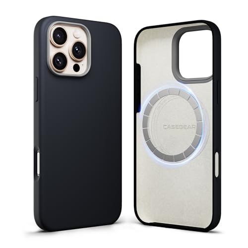 CASEGEAR Silicone Snap Fit Back Cover Case Compatible with iPhone 16 Pro Max | 8 Feet Drop Protection | Compatible with MagSafe | 360° Protection | Shockproof & Scratch Resistant | Black - Image 1