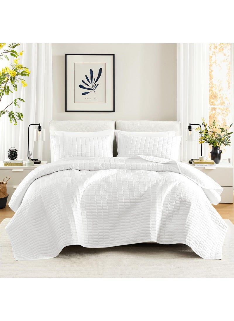 Comfort Spaces Comfort Spaces Kienna Quilt SetLuxury Double Sided Stitching Design Summer Blanket Lightweight Soft All Season Bedding Layer Matching Sham White Coverlet FullQueen90x90 3 Piece 