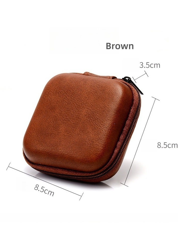 Retro leather in-ear earphone storage bag  Bluetooth headphone data cable protection box portable anti-pressure  - Image 1