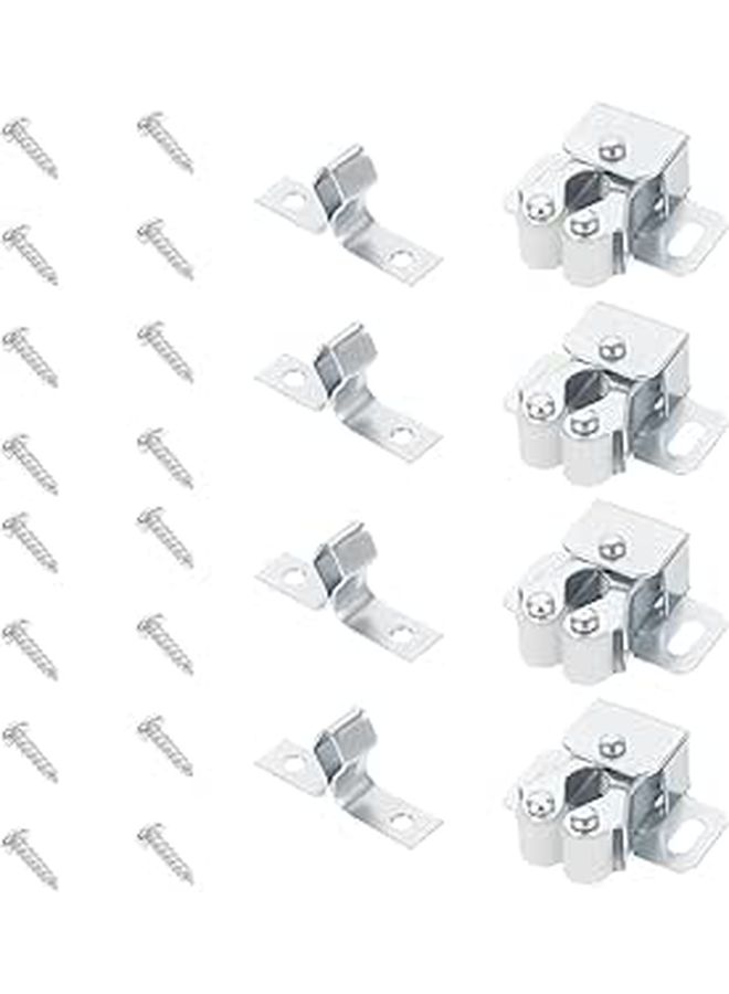 20 Pcs Cabinet Door Latch Double Roller Catch With Spring Buckle And Suction Beads For Furniture Cupboard Closet Hardware Installation Silver - Image 1