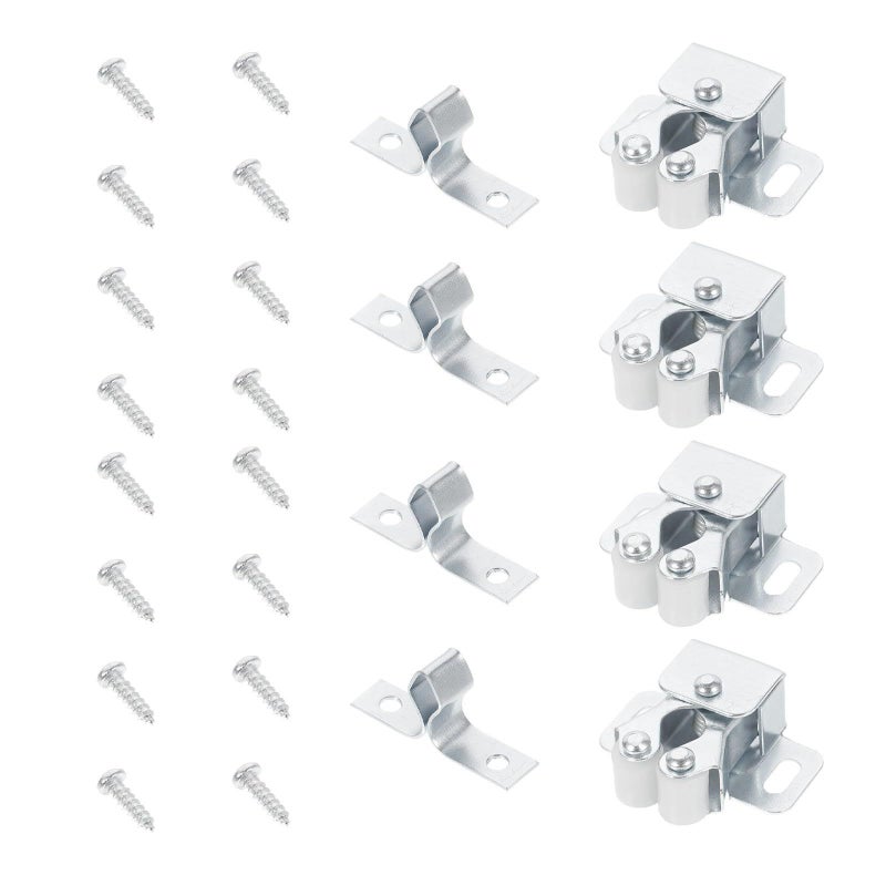 20 Pcs Cabinet Door Latch Double Roller Catch With Spring Buckle And Suction Beads For Furniture Cupboard Closet Hardware Installation Silver - Image 2