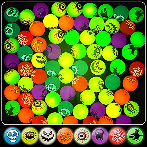 Shemira 64pcs Glow in The Dark Bouncing Balls8 Halloween Theme Designs Bouncy Toys Balls Halloween Party Favors Supplies Trick or Treating Goodie Halloween MiniaturesSchool Classroom Game Rewards - Image 1