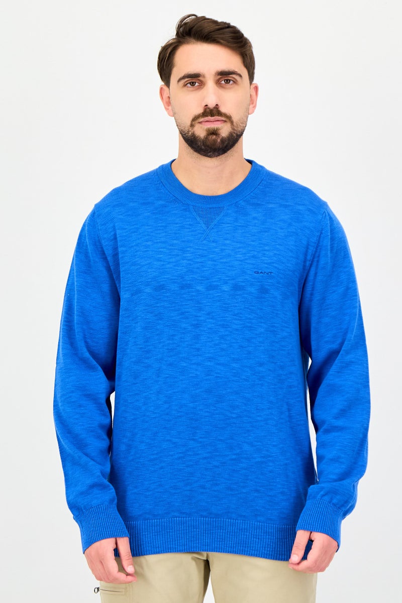 GANT Men Crew Neck Embroidered Logo Sweater, Blue - Image 1