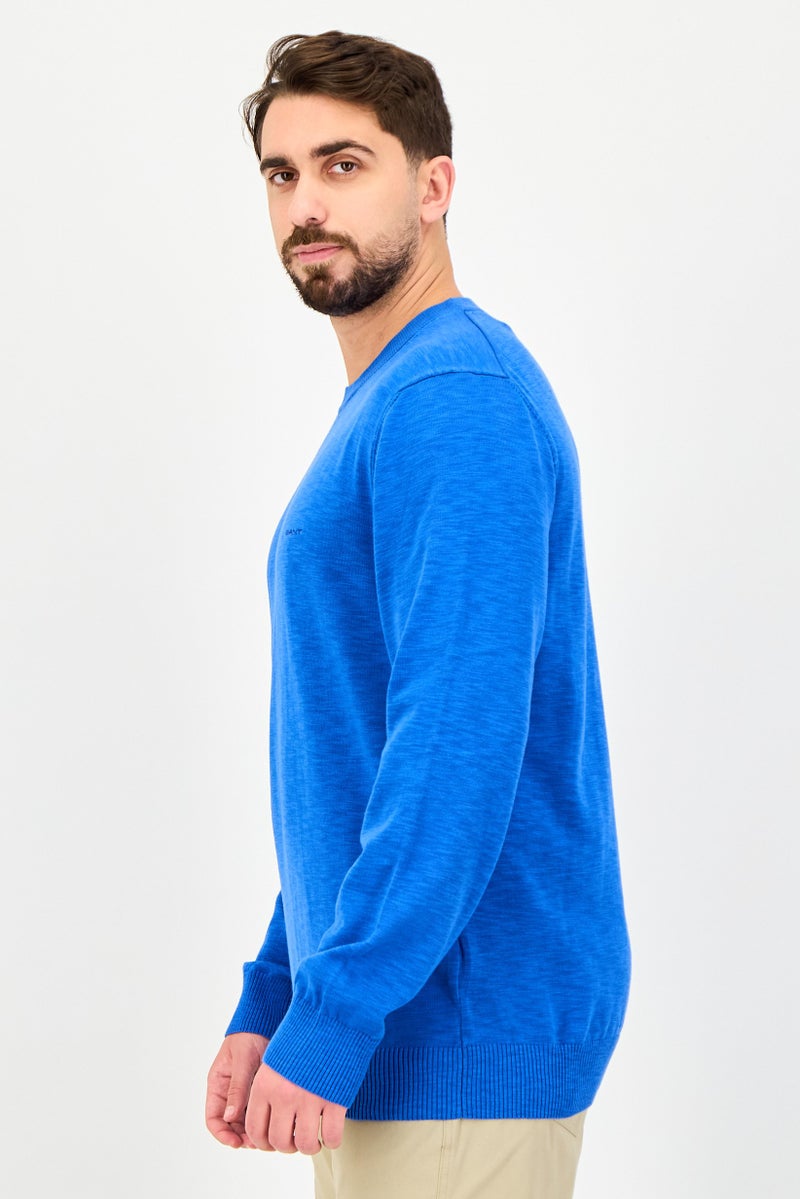 GANT Men Crew Neck Embroidered Logo Sweater, Blue - Image 4