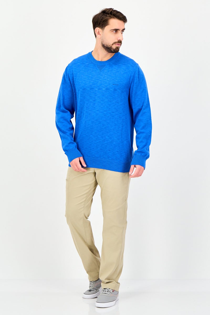 GANT Men Crew Neck Embroidered Logo Sweater, Blue - Image 4