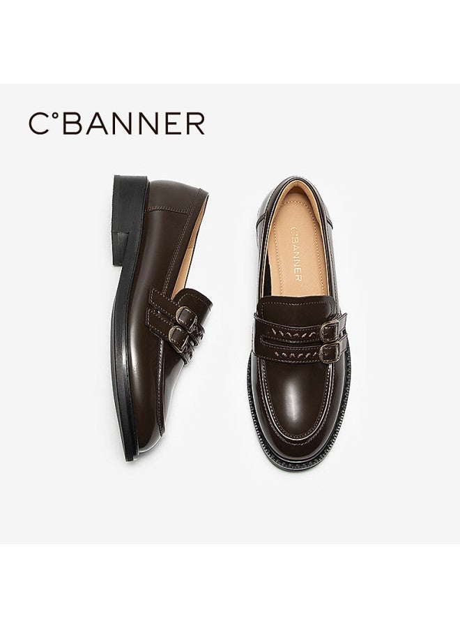 C.banner Women's Loafers Spring New Formal Low-cut Leather Shoes A25487601 Brown Size 39 - Image 5