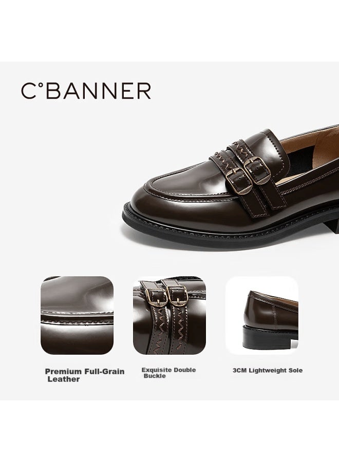 C.banner Women's Loafers Spring New Formal Low-cut Leather Shoes A25487601 Brown Size 39 - Image 3