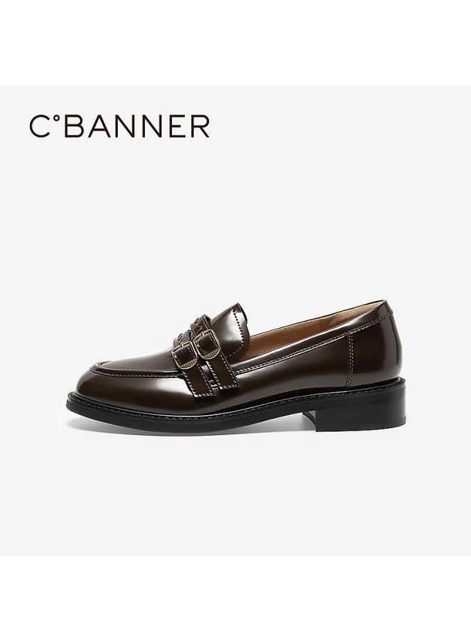 C.banner Women's Loafers Spring New Formal Low-cut Leather Shoes A25487601 Brown Size 39 - Image 4