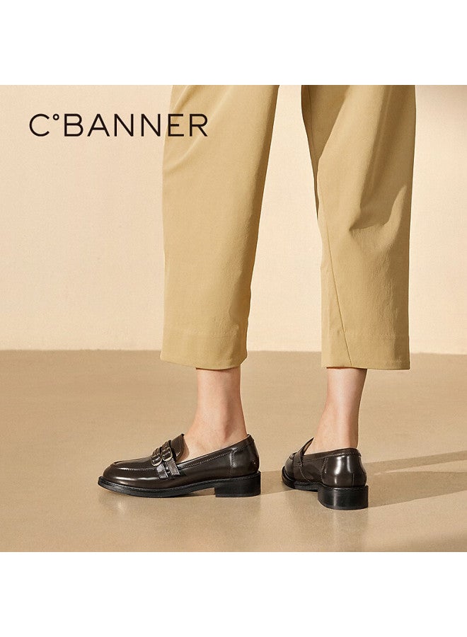 C.banner Women's Loafers Spring New Formal Low-cut Leather Shoes A25487601 Brown Size 39 - Image 1