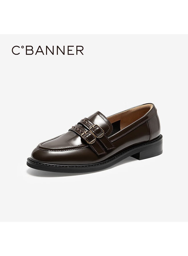 C.banner Women's Loafers Spring New Formal Low-cut Leather Shoes A25487601 Brown Size 39 - Image 2
