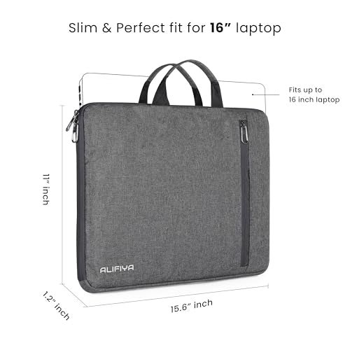 Alifiya 16 Inch Laptop Sleeve Cover Bag - Water-Resistant Case for MacBook, Dell, HP, Lenovo - Ideal for Office & Travel Use - Grey - Image 2