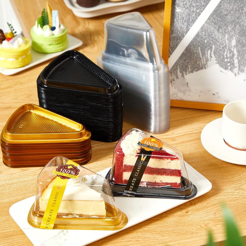 Zopeal 200 عبوة حاويات شريحة كعكة شفافة حاوية تشيز كيك بلاستيكية قابلة للاستخدام مرة واحدة حاوية فطيرة صغيرة مع غطاء صناديق شريحة كعكة فردية صندوق فطيرة مثلث صغير مع ملصقات لتغليف الكب كيك - Image 4