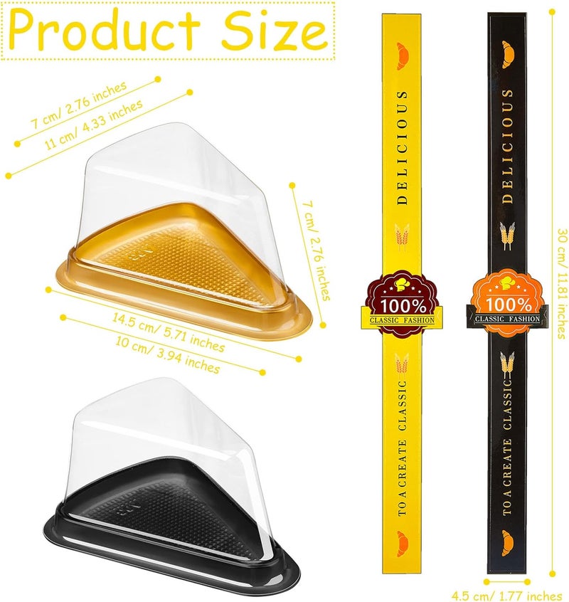 Zopeal 200 عبوة حاويات شريحة كعكة شفافة حاوية تشيز كيك بلاستيكية قابلة للاستخدام مرة واحدة حاوية فطيرة صغيرة مع غطاء صناديق شريحة كعكة فردية صندوق فطيرة مثلث صغير مع ملصقات لتغليف الكب كيك - Image 2