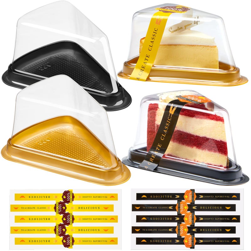 Zopeal 200 عبوة حاويات شريحة كعكة شفافة حاوية تشيز كيك بلاستيكية قابلة للاستخدام مرة واحدة حاوية فطيرة صغيرة مع غطاء صناديق شريحة كعكة فردية صندوق فطيرة مثلث صغير مع ملصقات لتغليف الكب كيك - Image 1
