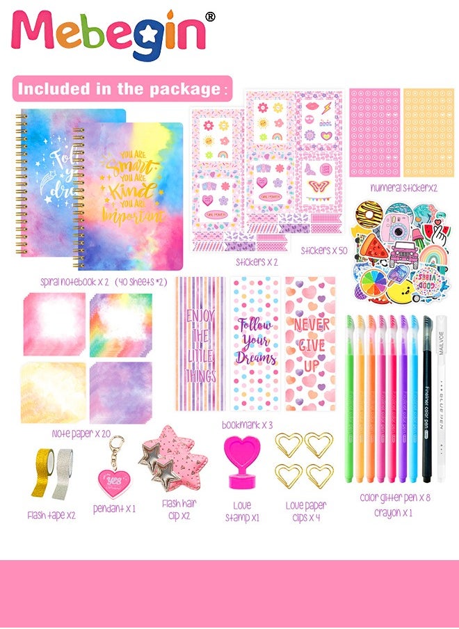MEBEGIN DIY Journal Kit for Girls with Varity Accessories,DIY Journal Set for Tween Teen Girls,Stationery Set,Scrapbook Diary Supplies Set,Journaling Art Crafts Kit,Ideal Gifts for 8+ Year Old Girl  - Image 2