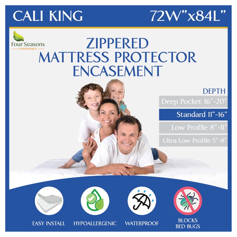 Four Seasons Essentials California King Size Mattress Protector Bed Bug Waterproof Zippered Cover - Hypoallergenic Premium Quality Encasement Protects Against Liquids, Dust - Breathable, Noiseless Fabric - Image 1