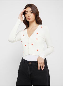 ONLY Heart Motif Button Detail Cardigan  - Image 1