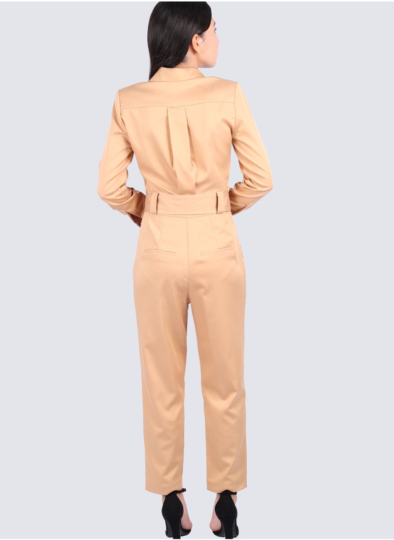 VERO MODA - Women's Zipp Closer Double Chest Pockets Catsuit in Tan - Image 1