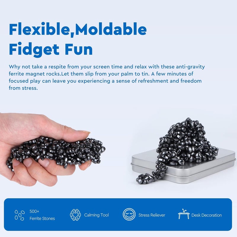 DYRDM Ferrite Putty, Over 500 Weak Magnetic Ferrite Stones Black, Satisfying Magnet Rocks Desk Toys for Office and Fidget Toys for Adults - Image 3