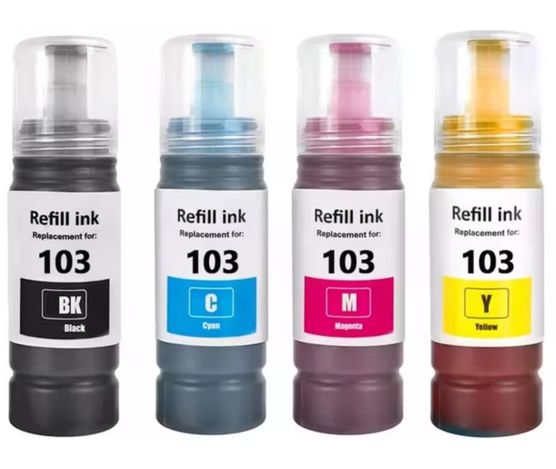 High Quality Ink Set 103 for EcoTank Black Cyan Magenta Yellow 70ML for EPSON for L3252 L1110‎ L3110 L3111 L3150 L3151‎ L3156 L3160 L5190‎