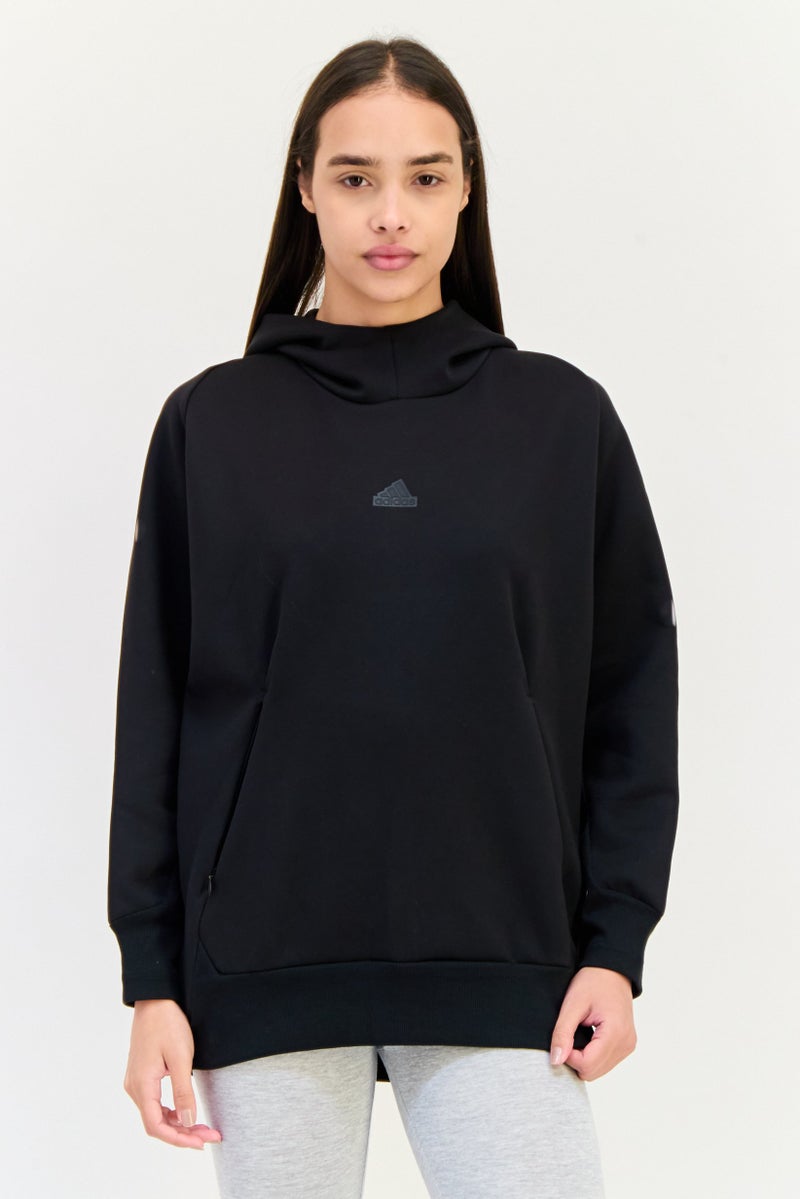 Adidas Women Sportswear Fit Long Sleeve Outdoor Hoodie, Black - Image 1