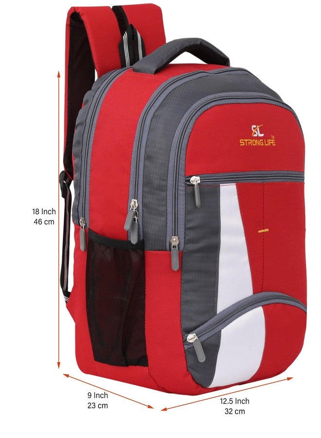 STRONG LIFE 35 Liters Polyester Unisex Backpack for School College Office Travel Bag for Boys and Girls (Red) - Image 5