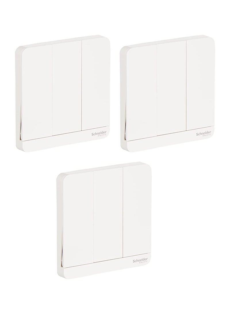 Schneider Electric Avataron White - 1-Way Plate Switch 3 Gang - 16Ax - White - Pack of 3