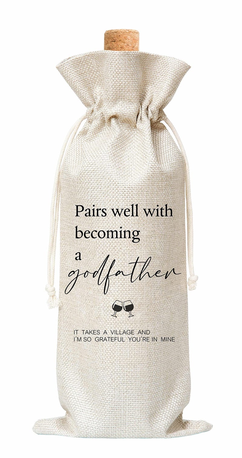 Godfather Godparent Proposal Bag  Burlap Wine Bottle Cover 1 Pc for Baptism Auntie Uncle