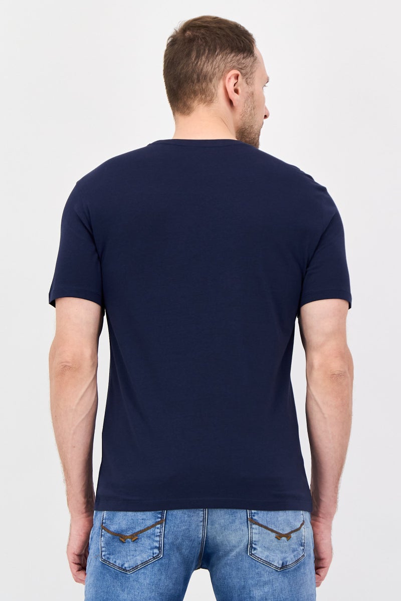 armani AX Armani Exchange Men Crew Neck Short Sleeve Graphic Print T-Shirt, Navy - Image 3