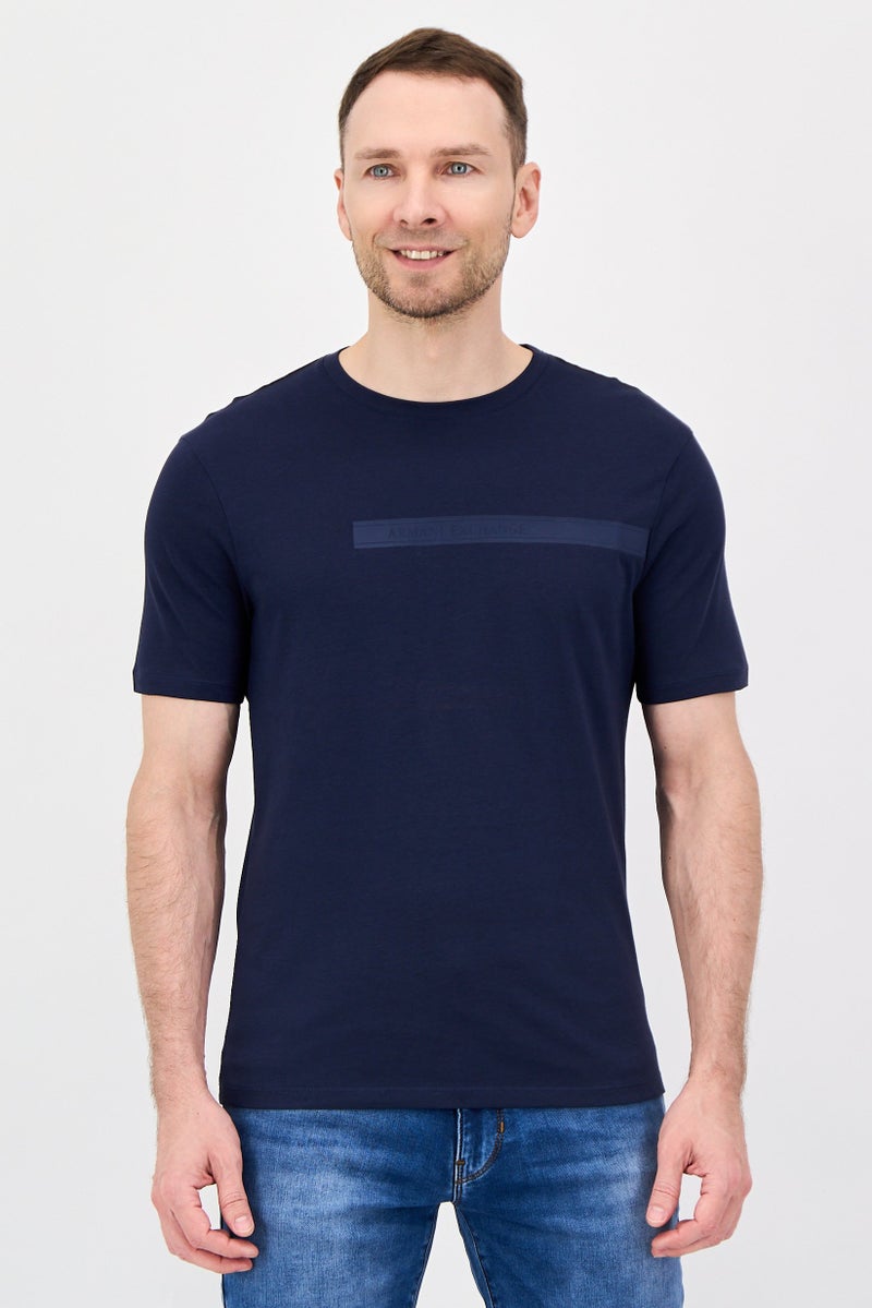 armani AX Armani Exchange Men Crew Neck Short Sleeve Graphic Print T-Shirt, Navy - Image 1