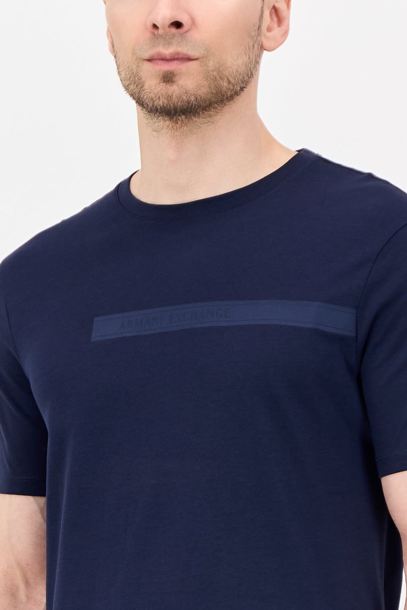 armani AX Armani Exchange Men Crew Neck Short Sleeve Graphic Print T-Shirt, Navy - Image 2
