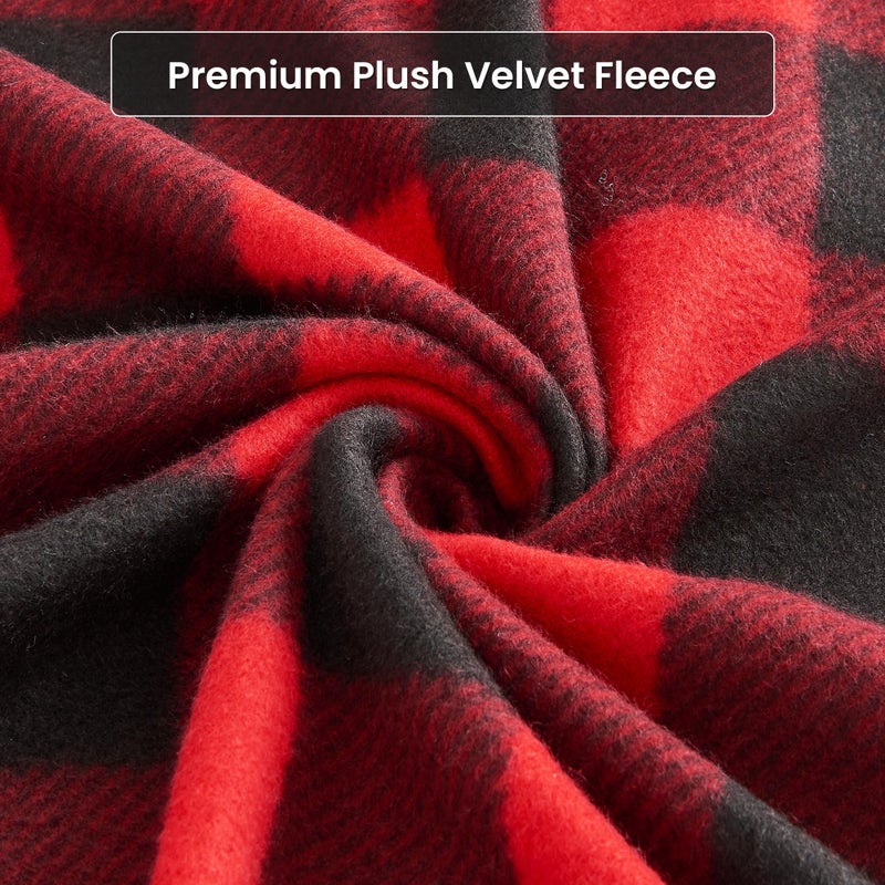 Viviland Plush Micro Fleece Buffalo Plaid Red and Black Holiday Full Bed Sheet Set - Soft Polar Velvet Sheets - Extra Warm Winter Flannel Bed Sheets with Deep Pocket - Christmas Sheet - Full - Image 3