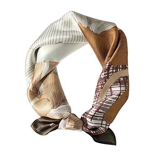 MEISEE Pure Mulberry Silk Scarfs Women Small Square Scarf 21" x 21" Breathable Lightweight Neckerchief Printed Headscarf (Z6-Coffee color + white flowers) - Image 5